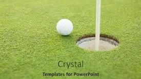  Presentation with course - Slide deck featuring golf ball at the edge of the hole on a sunny day at the golf course background and a yellow colored foreground