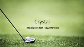  Presentation with golf driving range - Amazing PPT theme having golf ball behind driver backdrop and a soft green colored foreground