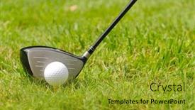  Presentation with driver - Audience pleasing theme consisting of golf ball on a tee with driver and shallow depth of field focusing on the ball backdrop and a gold colored foreground