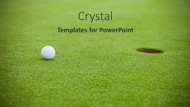  Presentation with green lawn - Amazing PPT theme having golf ball on the green lawn in position next to hole low depth of focus backdrop and a yellow colored foreground