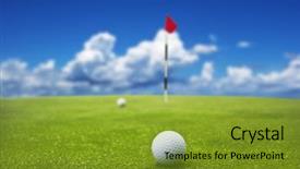  Presentation with golf - PPT theme featuring golf ball on the green background and a gold colored foreground