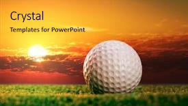  Presentation with golf ball on tee - Theme consisting of golf ball on the lawn background and a gold colored foreground