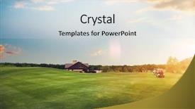  Presentation with golf course - PPT theme enhanced with golf cars on trimmed lawn background and a  colored foreground