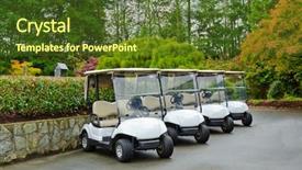 Presentation with golf course - Presentation theme with golf carts on a golf background and a tawny brown colored foreground