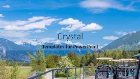  Presentation with course - Beautiful presentation theme featuring golf-carts-on-a-golf backdrop and a light blue colored foreground