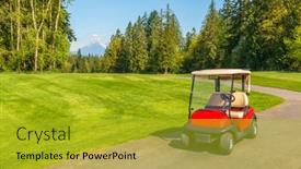  Presentation with golf course - PPT theme consisting of golf-carts-on-a-golf background and a gold colored foreground
