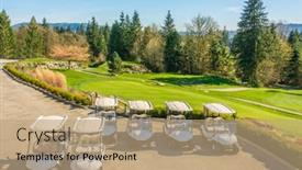  Presentation with golf course - Presentation having golf-carts-on-a-golf background and a coral colored foreground