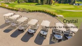  Presentation with golf cart on - Slide set enhanced with golf carts on a golf background and a coral colored foreground