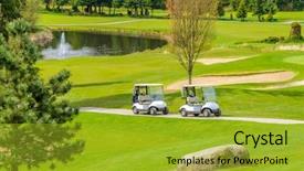  Presentation with golf course - Colorful slide set enhanced with golf carts on a golf backdrop and a gold colored foreground