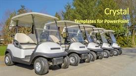  Presentation with golf course - Audience pleasing PPT theme consisting of golf carts on a golf backdrop and a  colored foreground