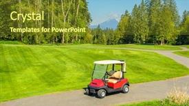  Presentation with golf cart on - PPT theme featuring golf carts on a golf background and a tawny brown colored foreground