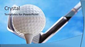  Presentation with club - Cool new PPT layouts with golf club and golf ball backdrop and a light blue colored foreground