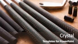  Presentation with maintenance - Presentation theme enhanced with golf club maintenance changing grips background and a tawny brown colored foreground