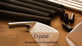  Presentation with club - PPT theme featuring golf club making shiny chrome background and a coral colored foreground