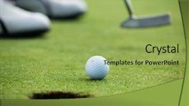  Presentation with golf course - Amazing PPT layouts having golf club on a golf backdrop and a yellow colored foreground