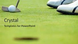  Presentation with golf course - PPT theme consisting of golf club on a golf background and a yellow colored foreground