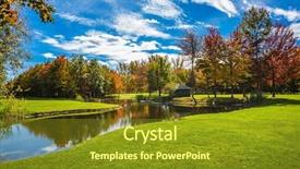  Presentation with green foliage - Presentation theme with golf club on the road background and a gold colored foreground