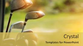  Presentation with golf - Colorful slide set enhanced with golf clubs drivers over green backdrop and a yellow colored foreground