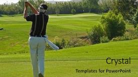  Presentation with golf player playing - Presentation theme consisting of golf course action and players background and a gold colored foreground