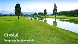  Presentation with golf course - PPT theme consisting of golf course green grass field background and a tawny brown colored foreground