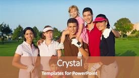  Presentation with golf course - Cool new presentation theme with golf course group of friends backdrop and a coral colored foreground