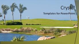  Presentation with golf course - Presentation theme featuring golf course resort scenes of players and holes background and a light blue colored foreground