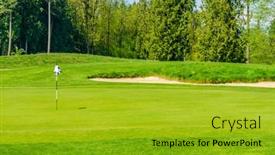  Presentation with golf course - Beautiful PPT theme featuring golf-course-with-flag backdrop and a gold colored foreground