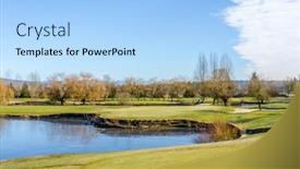  Presentation with golf course - Colorful presentation design enhanced with golf-course-with-gorgeous-green backdrop and a light blue colored foreground