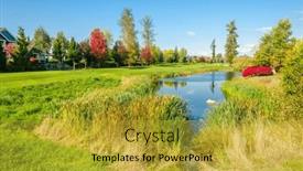  Presentation with golf course - Presentation theme enhanced with golf-course-with-gorgeous-green and a gold colored foreground