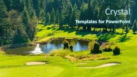  Presentation with golf course - Amazing slide deck having golf-course-with-gorgeous-pond backdrop and a ocean colored foreground