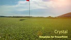  Presentation with course - Presentation enhanced with golf course with red flag and sun flare background and a tawny brown colored foreground