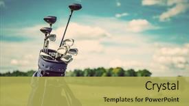  Presentation with golf course - Presentation having golf equipment bag standing background and a yellow colored foreground
