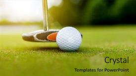  Presentation with golf ball on tee - Beautiful presentation theme featuring golf equipment golf ball backdrop and a gold colored foreground