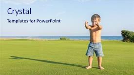  Presentation with summer time - Presentation consisting of golf kid - happy little boy on summer background and a sky blue colored foreground