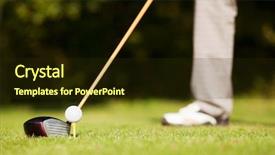  Presentation with stroke - PPT theme consisting of golf player attempting the first stroke in the teeing area only legs of player to be seen focus on ball background and a tawny brown colored foreground