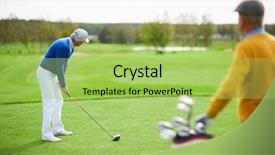  Presentation with going green - PPT theme featuring golf player going to hit background and a yellow colored foreground