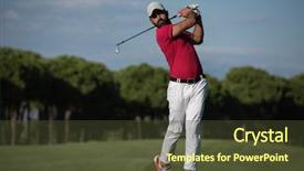  Presentation with golf course - PPT theme having golf player hitting shot background and a tawny brown colored foreground