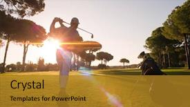  Presentation with golf course - Theme featuring golf player hitting shot background and a gold colored foreground