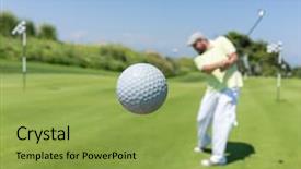  Presentation with golf - Presentation design featuring golf player hitting the ball background and a yellow colored foreground