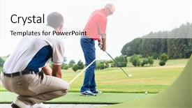  Presentation with golf driving range - Colorful slide deck enhanced with golf player on driving range backdrop and a pink colored foreground