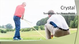  Presentation with golf driving range - Presentation design featuring golf player on driving range background and a white colored foreground