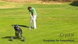  Presentation with swing - Amazing PPT layouts having golf-player-taking-a-swing backdrop and a gold colored foreground