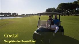  Presentation with golf course - Colorful slides enhanced with golf players driving cart backdrop and a tawny brown colored foreground