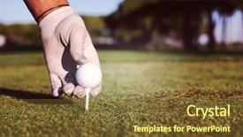  Presentation with golf player playing - Colorful presentation theme enhanced with golf players hand placing ball backdrop and a tawny brown colored foreground