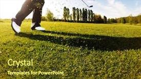  Presentation with golf course - PPT theme having golf swing on the course background and a tawny brown colored foreground
