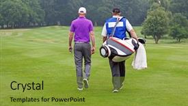  Presentation with golf - Colorful presentation theme enhanced with golfer and caddy walking towards backdrop and a gold colored foreground