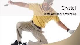  Presentation with celebrate - Beautiful presentation design featuring golfer clicking heels to celebrate isolated over a white background backdrop and a white colored foreground