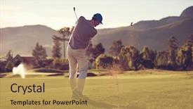  Presentation with golf course - Theme enhanced with golfer hitting golf shot background and a yellow colored foreground