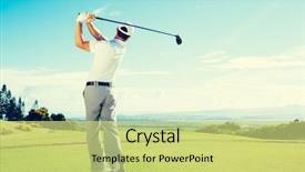  Presentation with golf course - Presentation theme enhanced with golfer hitting golf shot background and a yellow colored foreground