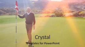  Presentation with golf course - Slides with golfer holding flag and putter background and a yellow colored foreground